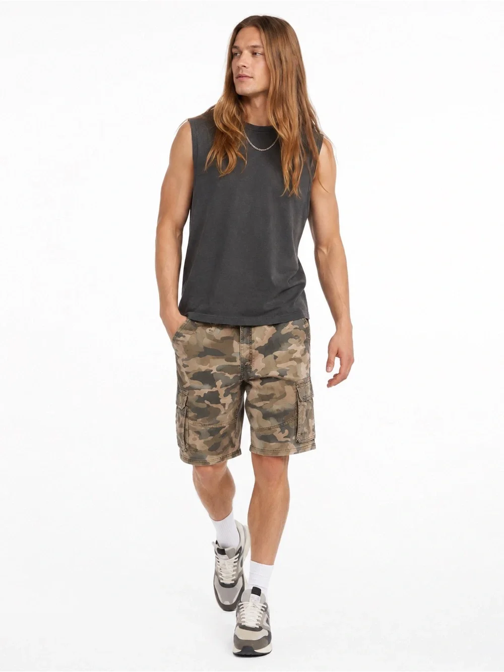 Wrangler Mens Camo Cargo Shorts 32 Tan Brown Utility Y2K Streetwear